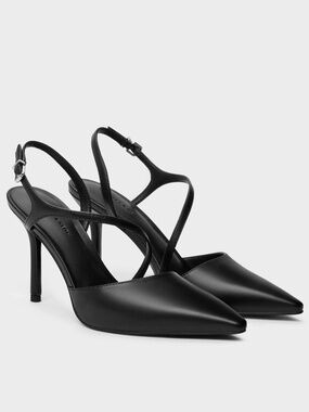 Charles & Keith Black Pointed Slingback Pumps in Size 39